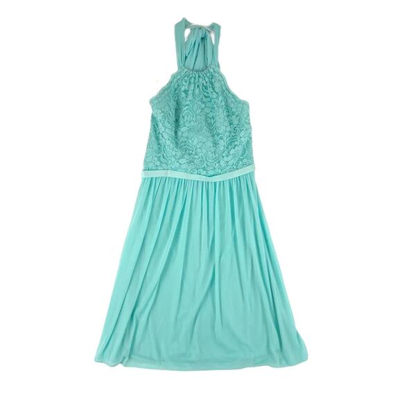 David's Bridal Short Lace Mesh Dress with Halter Neckline, Aqua, Missy Sz 6 Prom - Picture 7 of 7